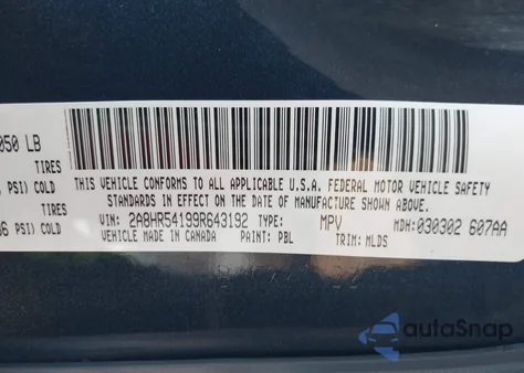 2009 Chrysler Town & Country Touring из США, поврежденный, VIN 2A8HR54199R643192